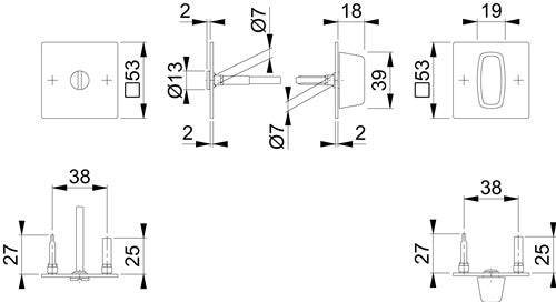 Schlüsselrosetten-Paar E848NS Edelstahl F69 Schildstärke 2 mm SK/OL quadratisch HOPPE – Ansicht 3
