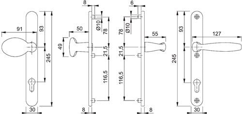 Profiltürgarnitur New York 76G/3346/1810 Aluminium F1 PZ für Türstärke 67-72 mm HOPPE – Ansicht 3