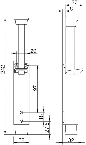 Türfeststeller 3837 0060 22 Zinkdruckguss silber lackiert Hubhöhe 90 mm Türmontage DENI – Ansicht 3