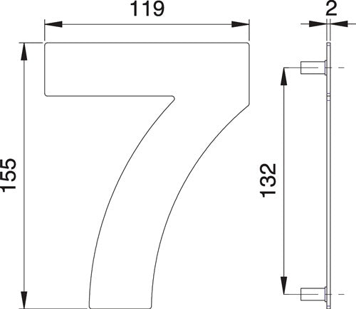 Hausnummer Ziffür 7 Edelstahl matt 150 mm Breite 119 mm EDI