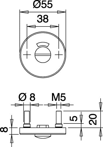 Schlüsselrosetten-Paar 57 Edelstahl F00 Schildstärke 8 mm WC rund EDI – Ansicht 4