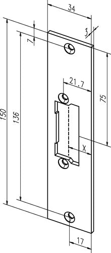 Flachschließblech 21C Edelstahl matt käntig Breite 34 x Länge 150 mm DIN links / rechts ASSA ABLOY