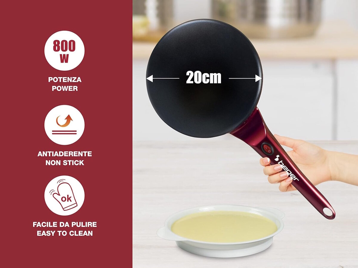 Beper BT.710Y Elektrischer Crêpes Maker 800W, Antihaftplatte 20 cm - Crepe-, Pancake- & Omelettmaker mit – Ansicht 2