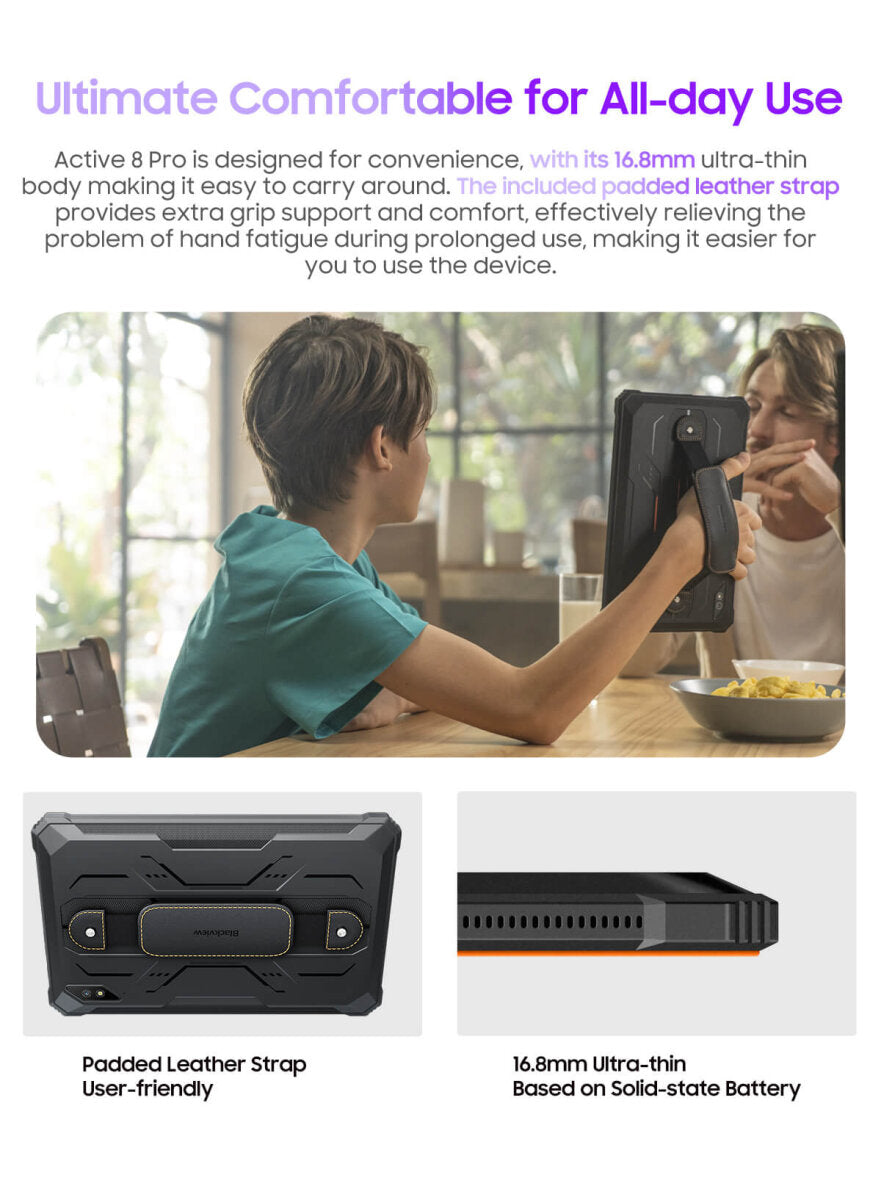 Blackview Active 8 Pro Orange Rugged Tablet 10,36" 2,4K FHD+ 16GB RAM 256GB ROM 48MP Kamera 22000mAh Android 15 – Ansicht 5