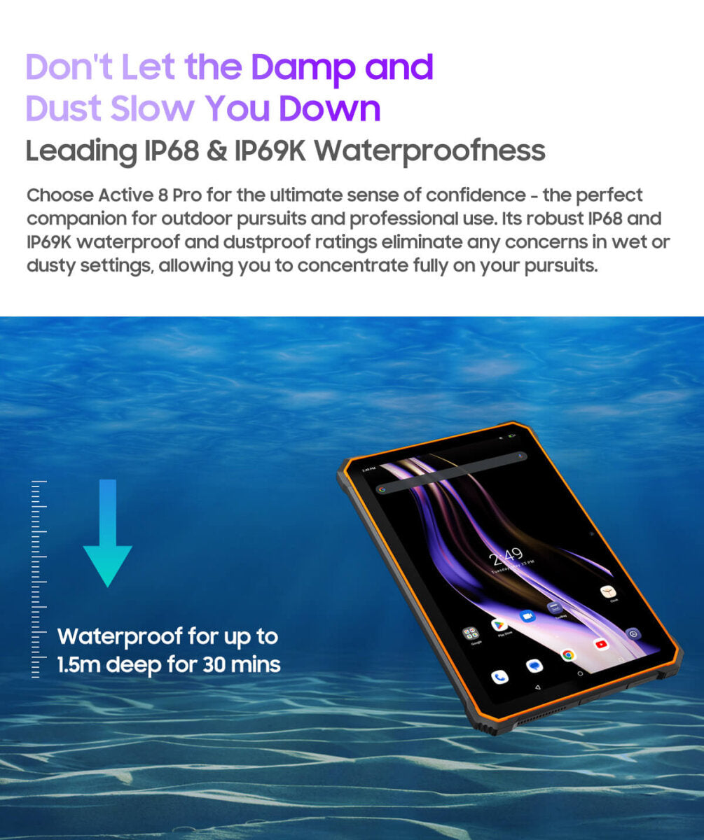 Blackview Active 8 Pro Orange Rugged Tablet 10,36" 2,4K FHD+ 16GB RAM 256GB ROM 48MP Kamera 22000mAh Android 15 – Ansicht 8