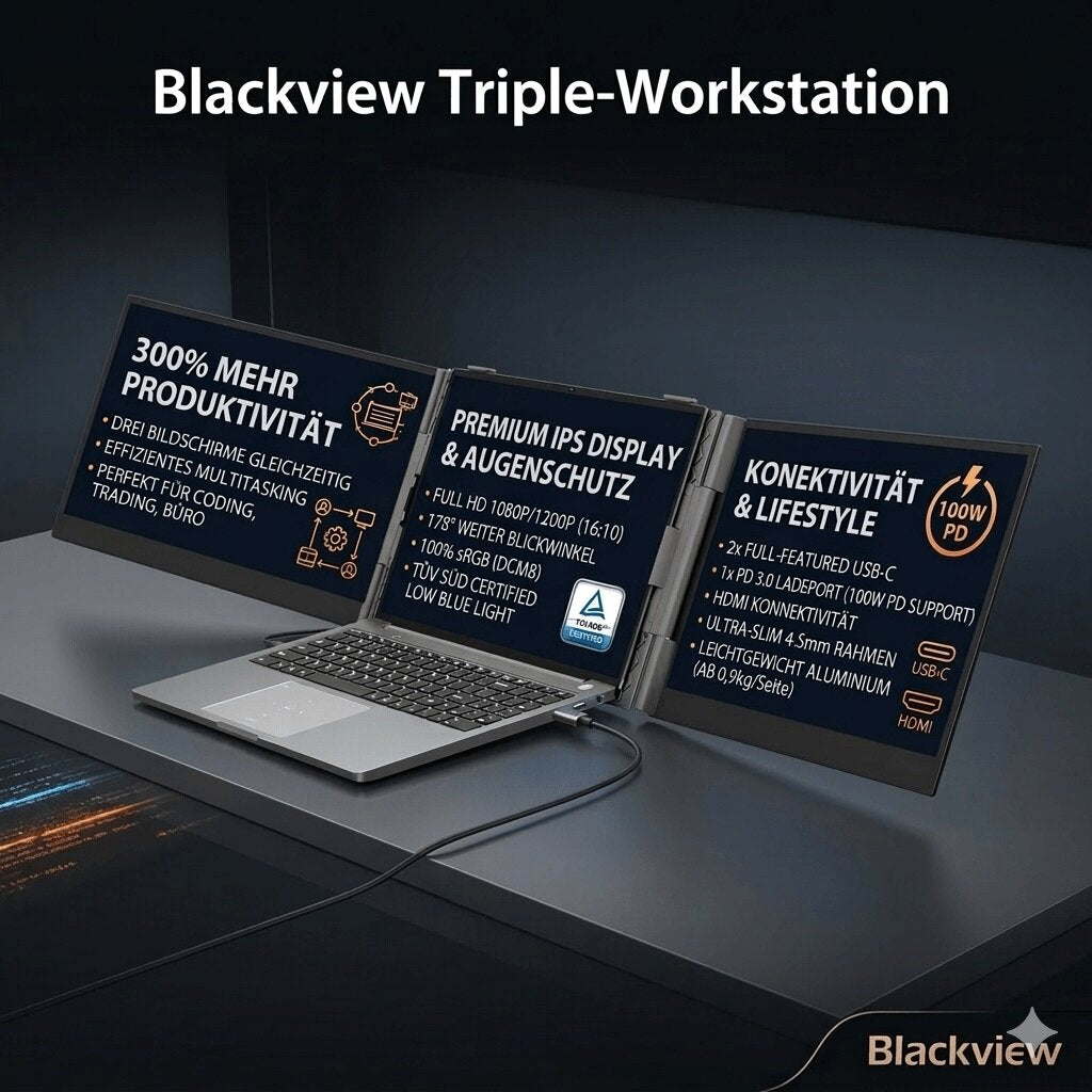 Blackview DCM8 Dual Laptop Bildschirm Erweiterung 15,3 Zoll WUXGA IPS 100% sRGB Triple Screen Monitor USB-C 1 – Ansicht 2