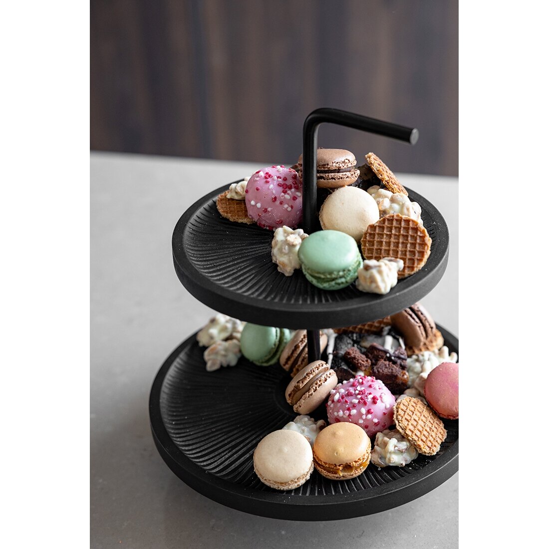 JENS Living Etagere aus Mangoholz & Metall - 2-stufig Ø25cm Rund - Servierständer für Snacks & Deko - R – Ansicht 2