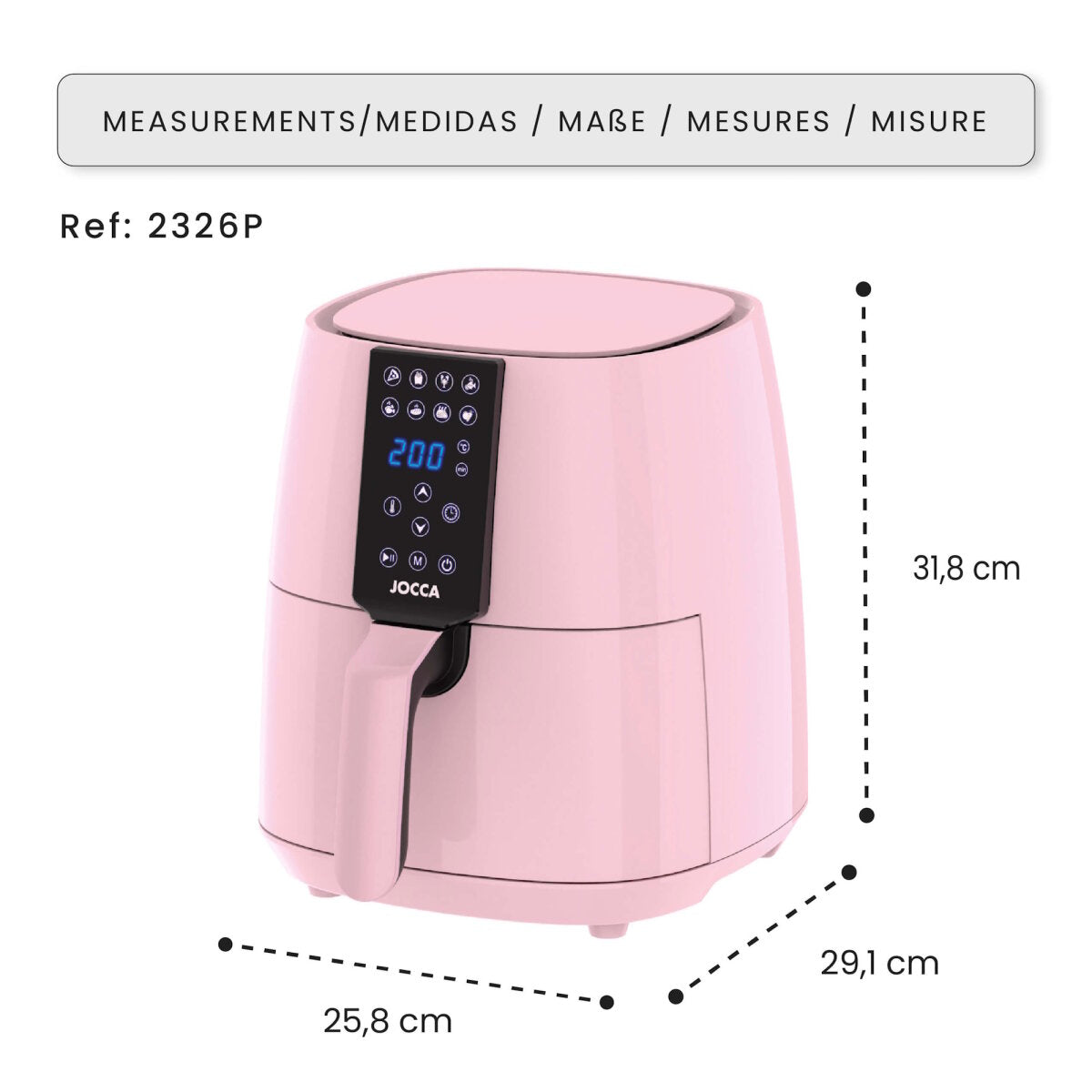 Jocca Heißluftfritteuse 3,8L 1450W Airfryer LED Touch 8 Programme fettarm Rosa – Ansicht 8