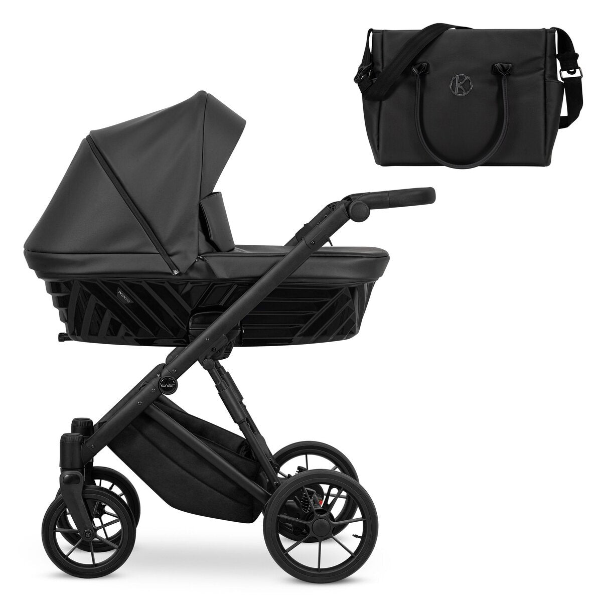 Kunert Ivento 3in1 Kinderwagen in dunkelm Anthrazit mit schwarzem Rahmen und umfangreichem Zubehör – Ansicht 2