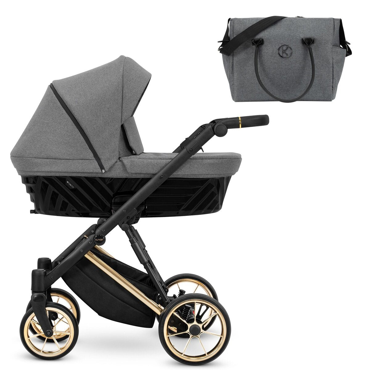Kunert Ivento Premium 2in1 Kinderwagen in Anthrazit mit Goldrahmen und Komfortfunktionen