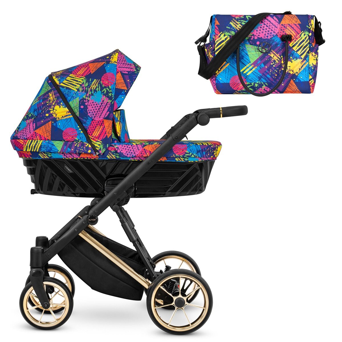 Kunert Ivento Premium 2in1 Kinderwagen in Bunt mit Goldrahmen und umfangreicher Ausstattung – Ansicht 2