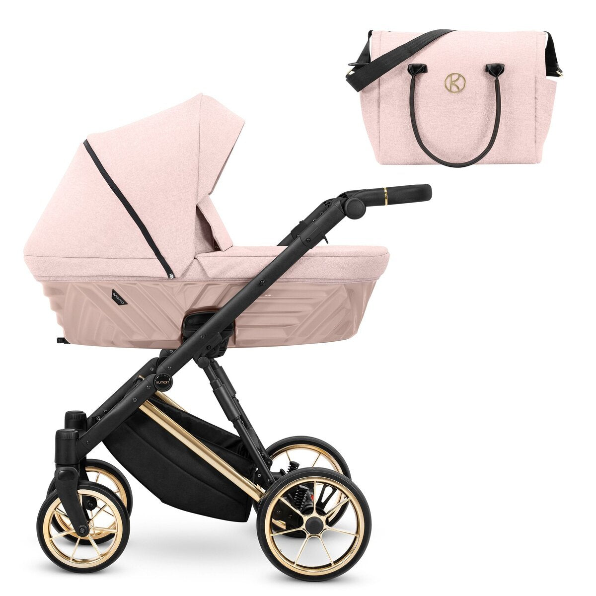 Kunert Ivento Premium 2in1 Kinderwagen in Pink mit Goldrahmen