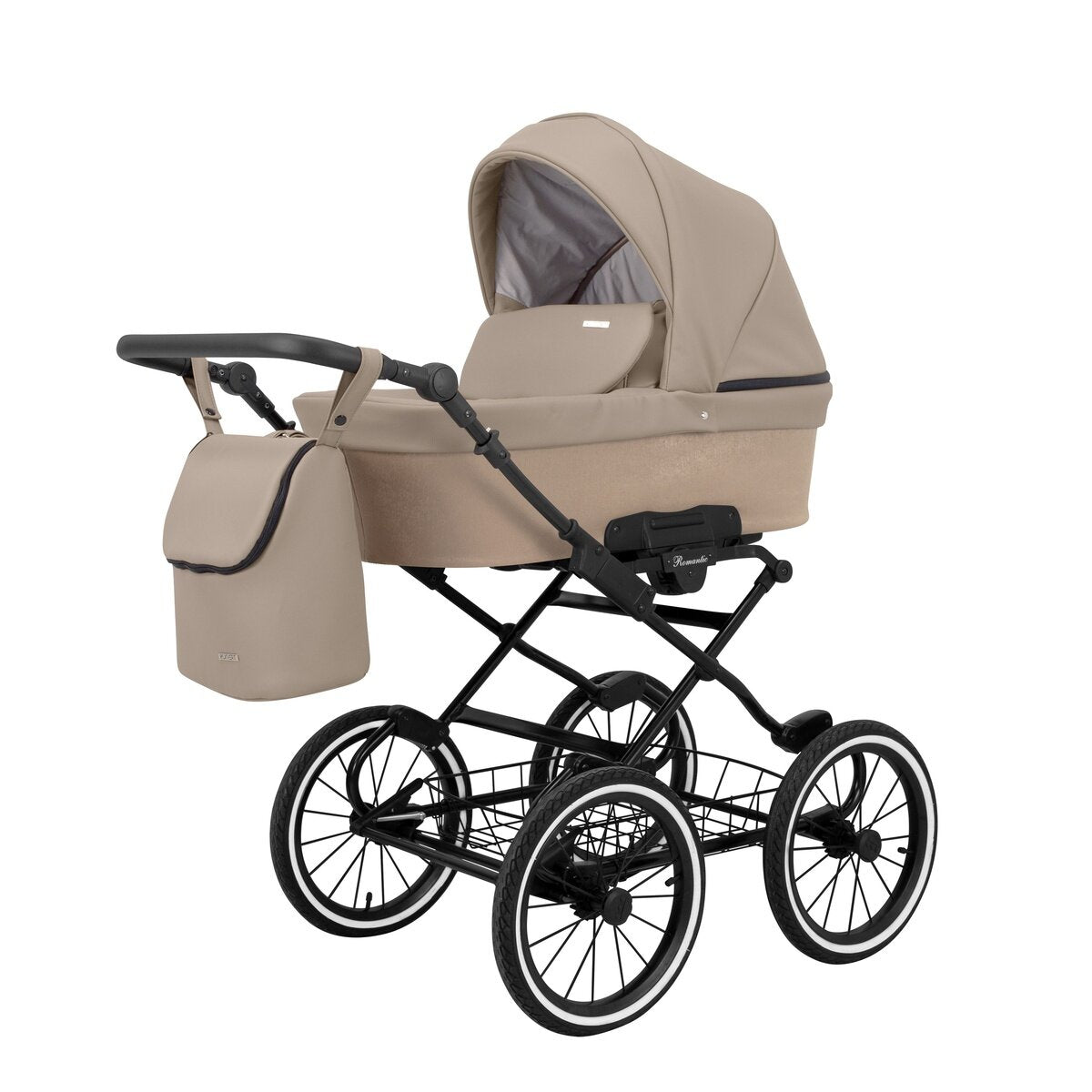 Kunert Romantic 2in1 Öko-Leder Kinderwagen in Braun/Cappuccino und schwarzem Rahmen mit AIR Wheels – Ansicht 4