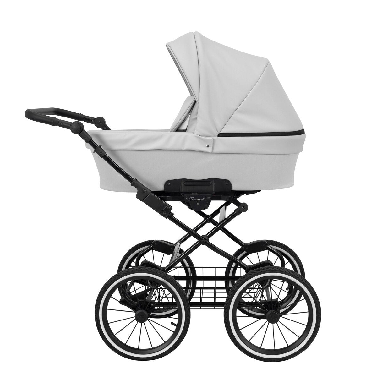 Kunert Romantic 2in1 Öko-Leder Kinderwagen in Silber mit AIR WHEELS und schwarzem Rahmen – Ansicht 3