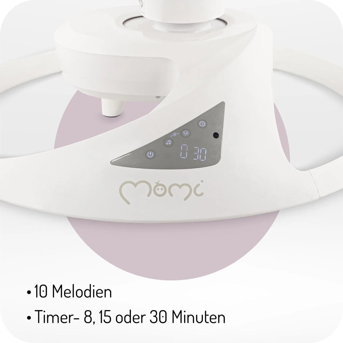 MoMi PEARL – Babywippe mit Bluetooth, 360° Sitzdrehung, 2 Modi, Nummern-Panel – Grau – Ansicht 4