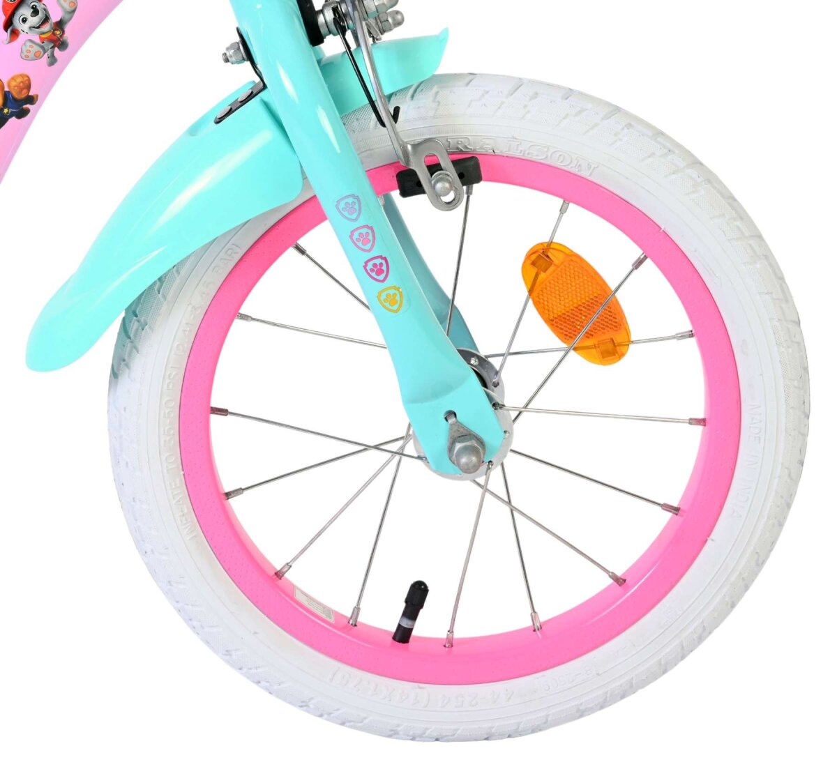 Volare Paw Patrol Kinderfahrrad Mädchen 14 Zoll Rosa – mit zwei Handbremsen, abnehmbare Stützräder und Korb – Ansicht 3