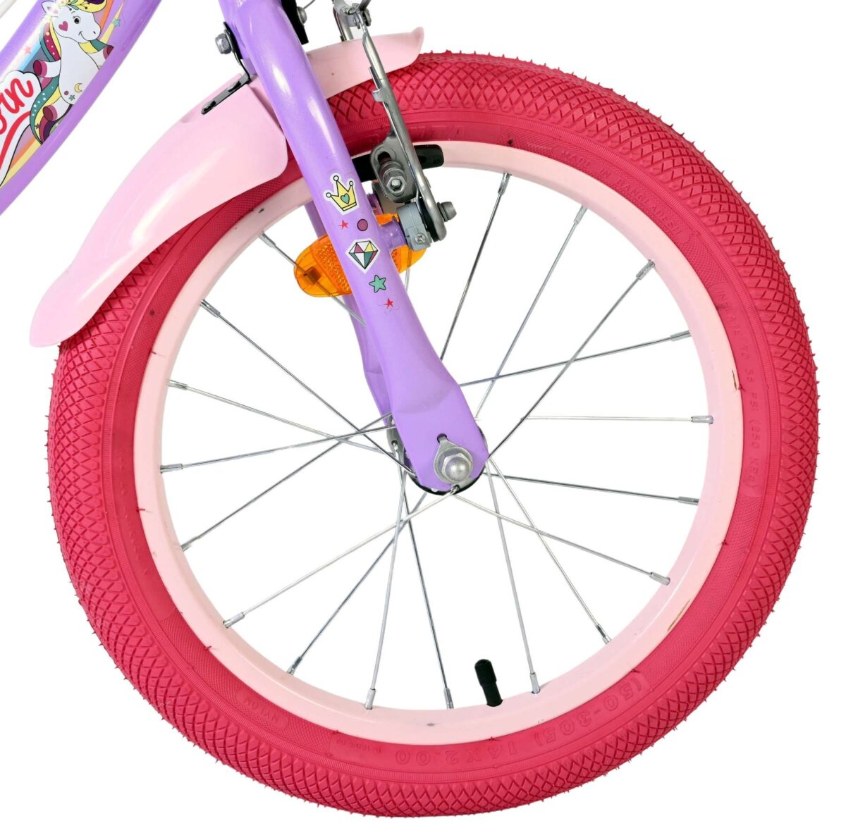 Volare Unicorn Kinderfahrrad 16 Zoll Lila mit Handbremsen und Stützrädern – Ansicht 3