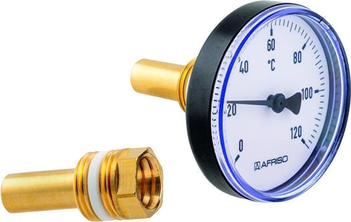AFRISO Bimetall-Thermometer BiTh 63 K 0/120C 63mm G1/2B ax Kl2