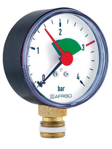AFRISO Heizungsmanometer HZ 63 0/4bar G3/8B mPTFE rad Kl25