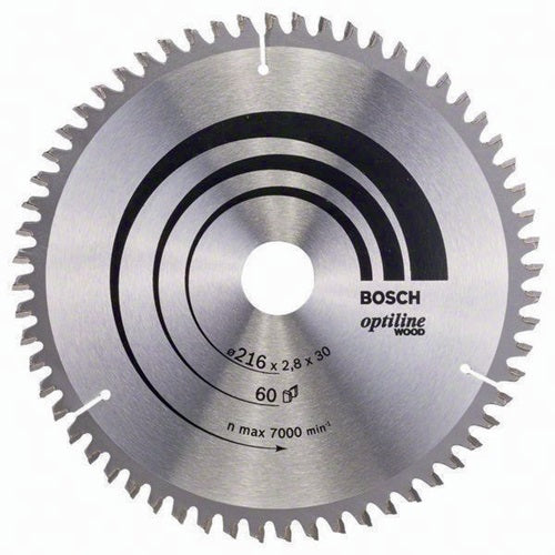 Kreissägeblatt Außen-Ø 216 mm Zähnezahl 60 WZ/N Bohrung 30 mm Schnittbreite 28 mm HM BOSCH