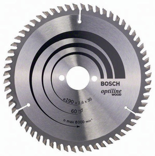 Kreissägeblatt Optiline Wood Außen-Ø 190 mm Zähnezahl 60 WZ Bohrung 30 mm Schnittbreite 26 mm HM BOSCH