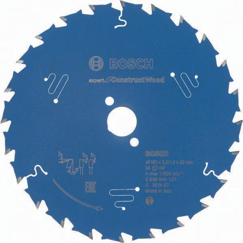 Kreissägeblatt Außen-Ø 165 mm Zähnezahl 24 WZ Bohrung 20 mm Schnittbreite 2 mm HM BOSCH