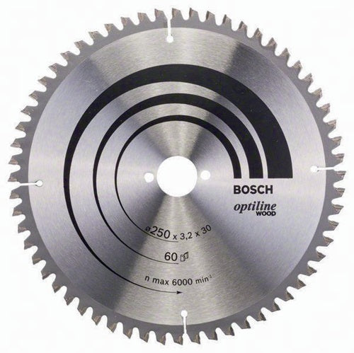 Kreissägeblatt Außen-Ø 250 mm Zähnezahl 60 WZ/N Bohrung 30 mm Schnittbreite 32 mm HM BOSCH