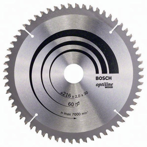 Kreissägeblatt Außen-Ø 216 mm Zähnezahl 60 WZ/N Bohrung 30 mm Schnittbreite 20 mm HM BOSCH