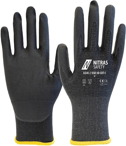 Schnittschutzhandschuhe ESD 3D CUT C Gr9 anthrazit/schwarz EN 388 PSA II - VPE: 10