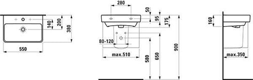 Waschtisch LAUFEN PRO S COMPACT 550x380mm mit Überlauf 1 Hahnloch weiß LAUFEN