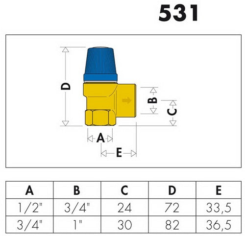 CA Membran-Sicherheitsventil 3/4Zoll x 1Zoll 6 bar für Brauchwasser – Ansicht 3