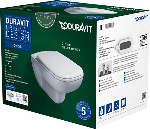 Wand-WC-Set D-CODE RIMLESS tief 355x540mm weiß weiß DURAVIT