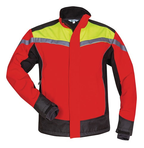 Waldarbeiter-Softshelljacke ESCHE GrM rot/gelb/schwarz ELYSEE