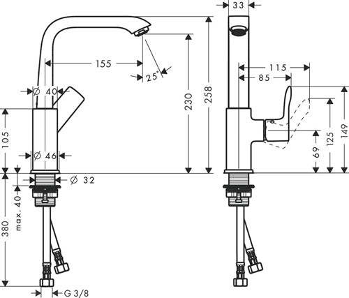 HG Einhebel-Waschtischmischer 230 METRIS DN 15 m Schw-ausl o Ablaufgarnitur chrom HANSGROHE – Ansicht 4