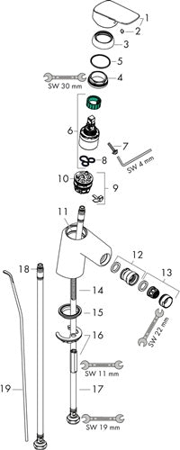 HG Einhebel-Bidetmischer 70 LOGIS DN 15 m ZAG G 1 1/4Zoll chrom HANSGROHE – Ansicht 3