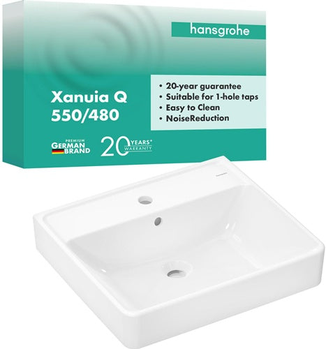 HG Waschtisch Xanuia Q 550x480 weiß mit Hahnloch und Überlauf