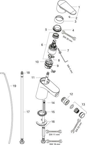 HG Einhebel-Bidetmischer FOCUS DN 15 m Zugst-Ablaufgarn G 1 1/4Zoll ch HANSGROHE – Ansicht 3