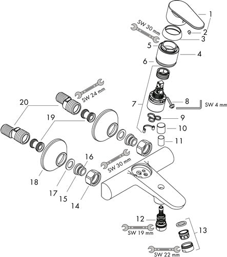 HG Einhebel-Wannenmischer FOCUS Aufputz DN 15 chrom HANSGROHE – Ansicht 4