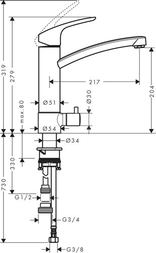 HG Einhebel-Spültischmischer 200 FOCUS DN 15 mit Geräteabsperrventil chrom HANSGROHE – Ansicht 3