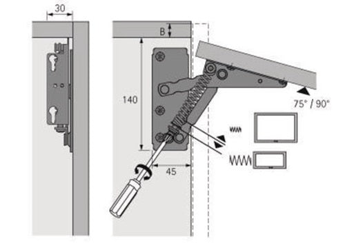 Hochklappbeschlag Lift 80 - 220 N Stahl vernickelt 75 ° HETTICH – Ansicht 3