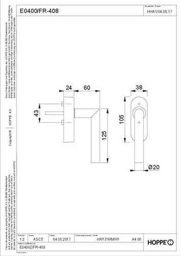Fenstergriff Amsterdam E0400/FR-408 Edelstahl 20-30 mm matt eFenstergriff HOPPE - VPE: 10 – Ansicht 4