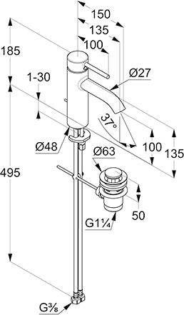 KLUDI BOZZ Waschtisch-EHM 100mm Ablaufgarnitur chrom – Ansicht 3