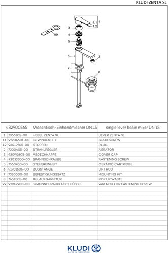 KLUDI ZENTA SL Waschtisch-EHM 100mm Ablaufgarnitur chrom – Ansicht 3