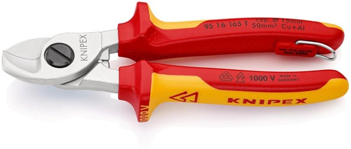 Kabelschere Länge 165 mm Kopf verchromt VDE mit Befestigungsöse Mehrkomponenten-Hüllen Form 1 KNIPEX