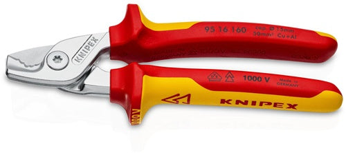 Kabelschere Länge 160 mm Kopf verchromt VDE Mehrkomponenten-Hüllen Form 1 KNIPEX