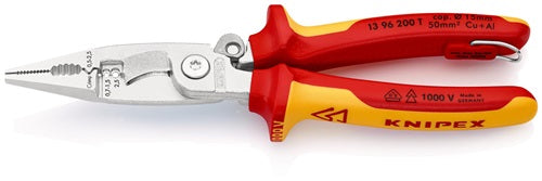 Elektroinstallationszange Länge 200 mm VDE verchromt Mehrkomponenten-Hüllen mit Öffnungsfeder mit Befestigungsöse KNIPEX
