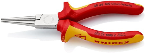 Langbeckzange Gesamtlänge 160 mm Form 3 Kopf verchromt lang rund VDE Mehrkomponenten-Hüllen KNIPEX