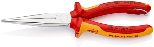 Flachrundzange Länge 200 mm gerade VDE mit Befestigungsöse Mehrkomponenten-Hüllen KNIPEX