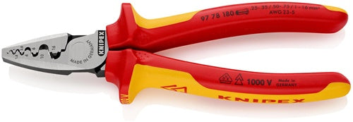 Aderendhülsenzange Gesamtlänge 180 mm 025 - 160 (AWG 23 - 5) mm² poliert Mehrkomponenten-Hüllen VDE KNIPEX