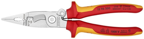 Elektroinstallationszange Länge 200 mm VDE verchromt Mehrkomponenten-Hüllen mit Öffnungsfeder KNIPEX